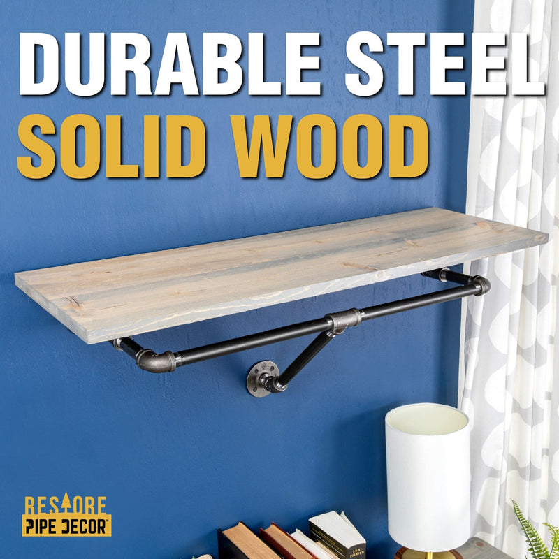 36 in. Wall Mounted Clothing Rack with Wood Shelf, Riverstone Grey