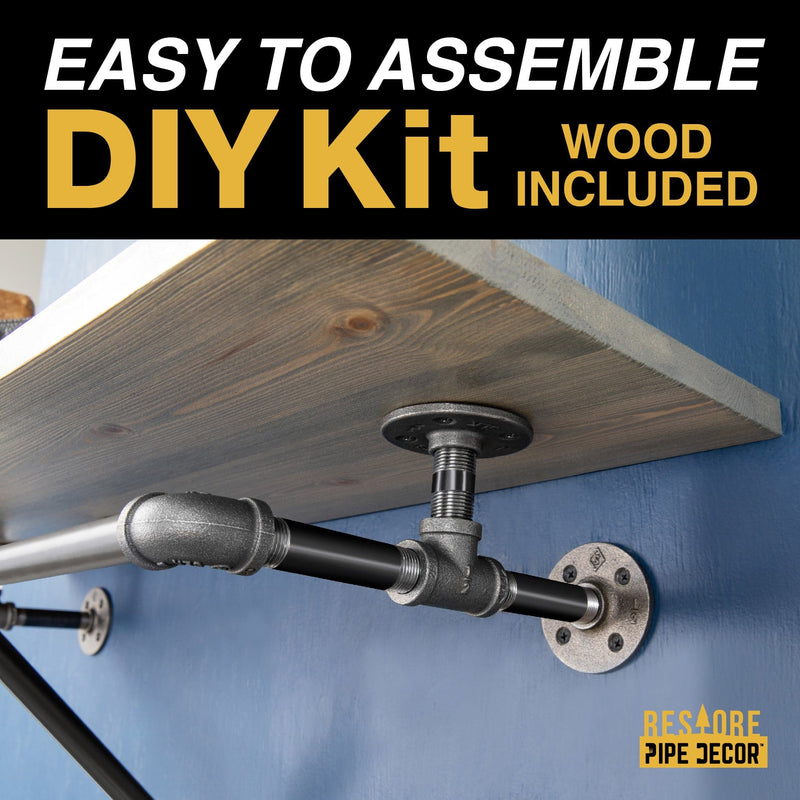 36 in. Wall Mounted Clothing Rack with Wood Shelf, Riverstone Grey