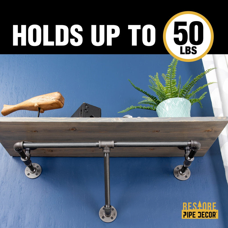 36 in. Wall Mounted Clothing Rack with Wood Shelf, Riverstone Grey