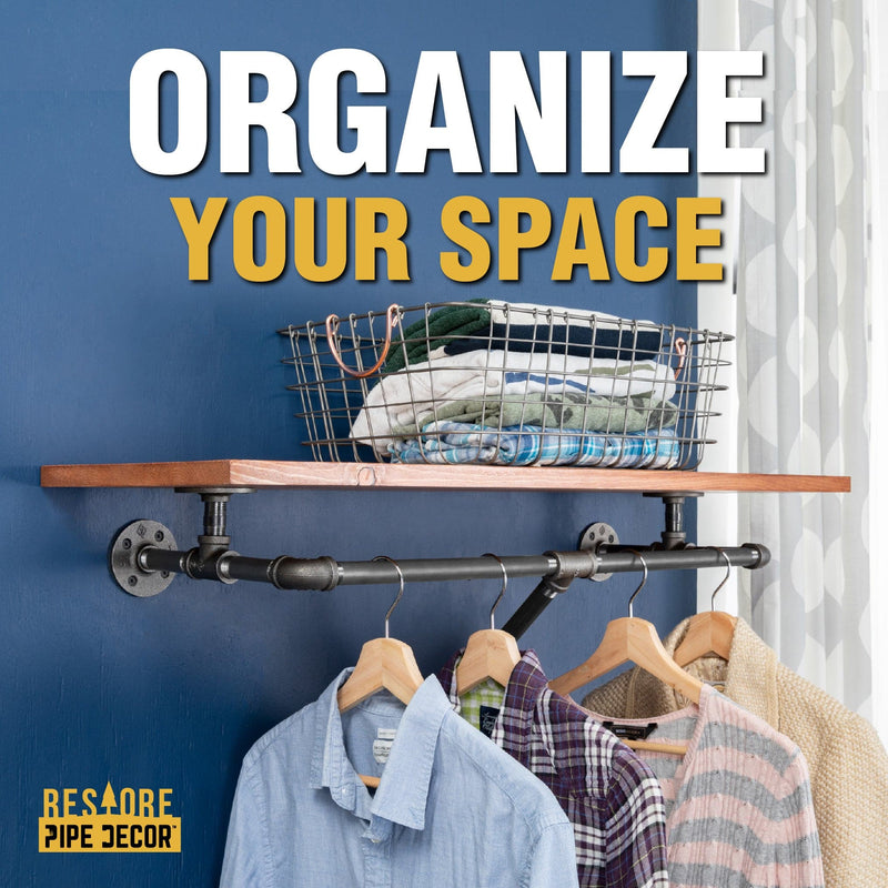 36 in. Wall Mounted Clothing Rack with Wood Shelf, Sunset Cedar