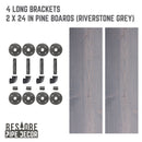 RESTORE Riverstone Grey 24 in. Shelves with L-Shaped Brackets by PIPE DECOR
