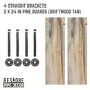RESTORE Driftwood Tan 24 in. Shelves with Straight Brackets by PIPE DECOR