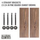 RESTORE Sunset Brown 24 in. Shelves with Straight Brackets