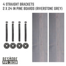 RESTORE Riverstone Grey 24 in. Shelves with Straight Brackets by PIPE DECOR