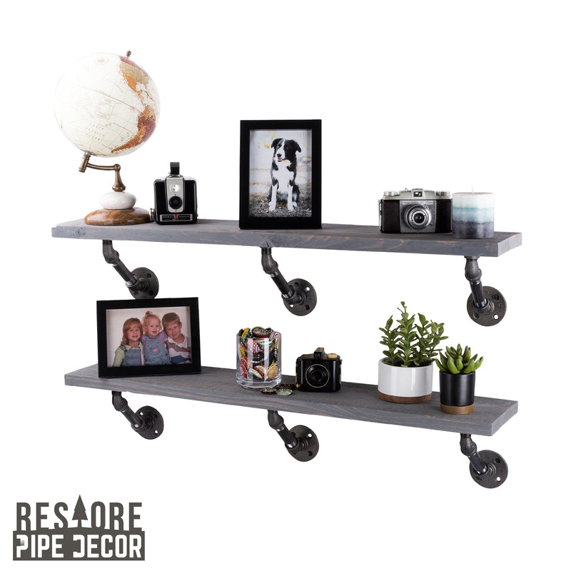 RESTORE Riverstone Grey 36 in. Shelves with Angled Brackets