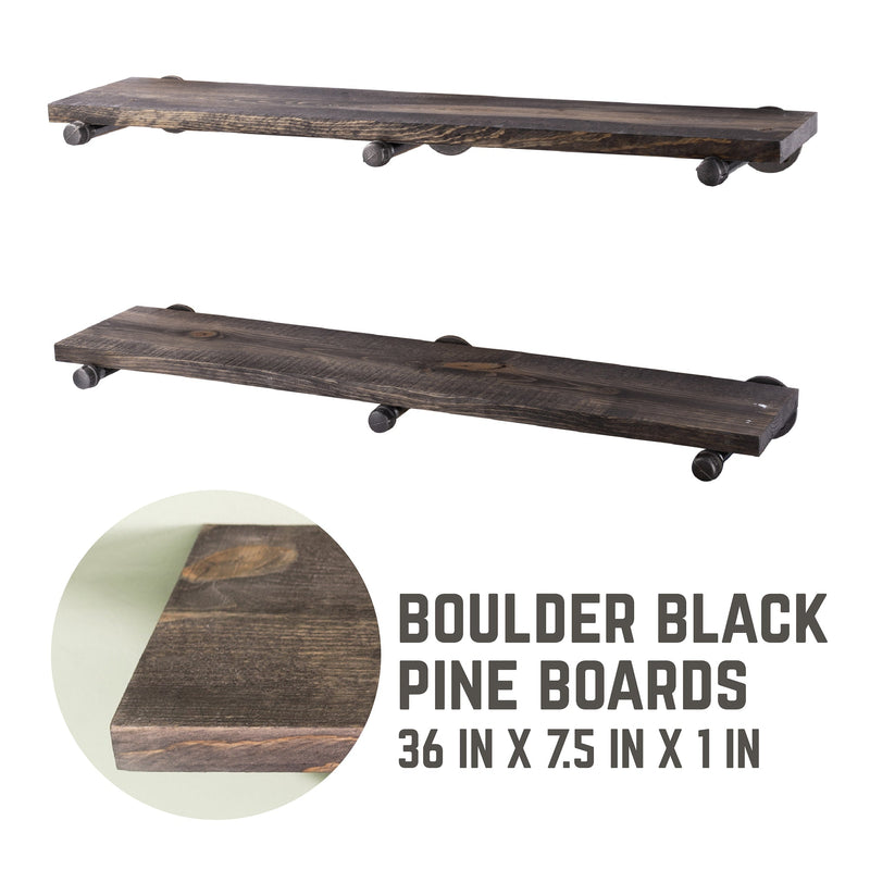 RESTORE Boulder Black 36 in. Shelves with Straight Brackets