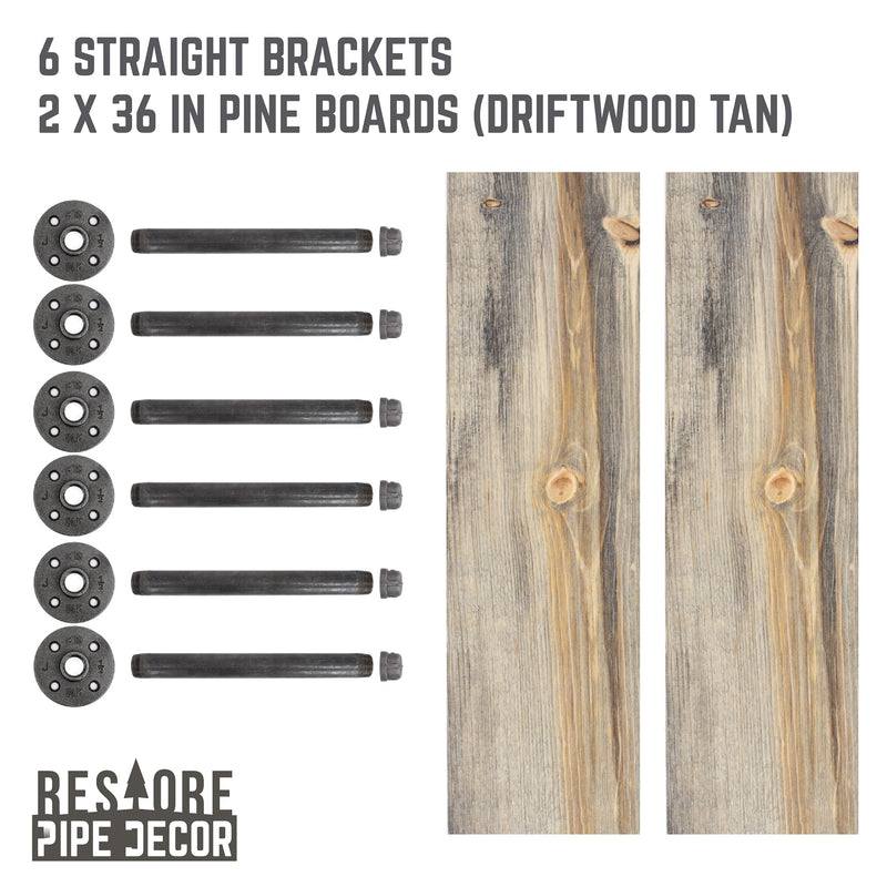 RESTORE Driftwood Tan 36 in. Shelves with Straight Brackets