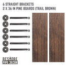 RESTORE Trail Brown 36 in. Shelves with Straight Brackets