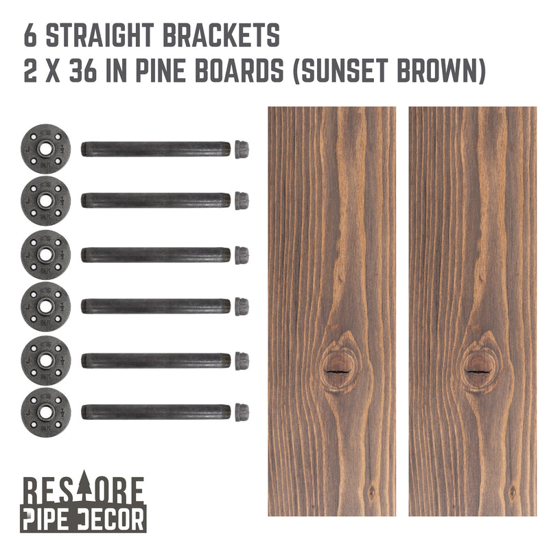 RESTORE Sunset Brown 36 in. Shelves with Straight Brackets