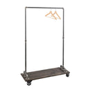 59 ½ in. Rolling Single Rod Clothing Rack with Wood Shelf, Boulder Black by PIPE DECOR