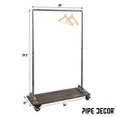 59 ½ in. Rolling Single Rod Clothing Rack with Wood Shelf, Boulder Black by PIPE DECOR