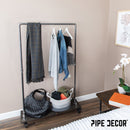 59 ½ in. Rolling Single Rod Clothing Rack with Wood Shelf, Boulder Black