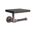 6 in. Wall-Mounted Pipe Toilet Paper Holder with Wood Shelf, Boulder Black by PIPE DECOR