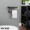 6 in. Wall-Mounted Pipe Toilet Paper Holder with Wood Shelf, Boulder Black by PIPE DECOR