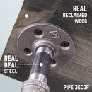 6 in. Wall-Mounted Pipe Toilet Paper Holder with Wood Shelf, Boulder Black