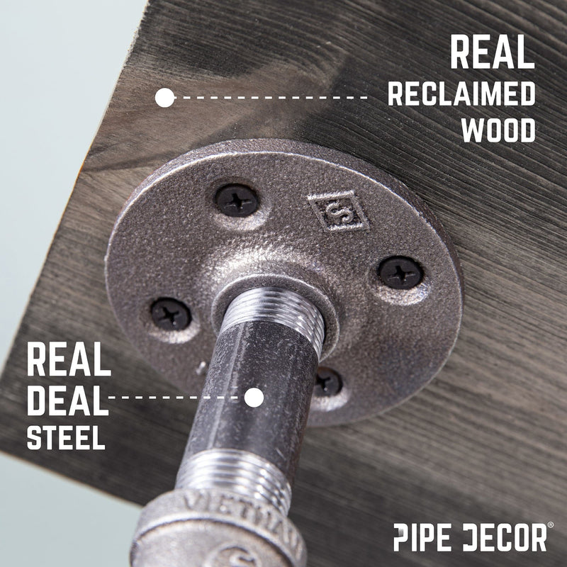 6 in. Wall-Mounted Pipe Toilet Paper Holder with Wood Shelf, Boulder Black