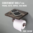 6 in. Wall-Mounted Pipe Toilet Paper Holder with Wood Shelf, Boulder Black by PIPE DECOR
