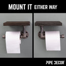 6 in. Wall-Mounted Pipe Toilet Paper Holder with Wood Shelf, Boulder Black