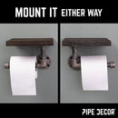 6 in. Wall-Mounted Pipe Toilet Paper Holder with Wood Shelf, Boulder Black by PIPE DECOR