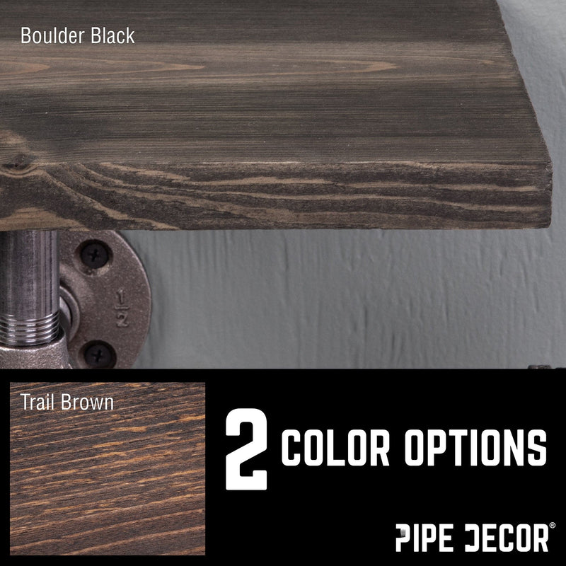 6 in. Wall-Mounted Pipe Toilet Paper Holder with Wood Shelf, Boulder Black