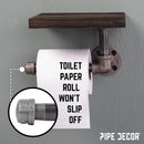 6 in. Wall-Mounted Pipe Toilet Paper Holder with Wood Shelf, Boulder Black