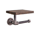 6 in. Wall-Mounted Pipe Toilet Paper Holder with Wood Shelf, Trail Brown by PIPE DECOR