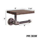 6 in. Wall-Mounted Pipe Toilet Paper Holder with Wood Shelf, Trail Brown by PIPE DECOR