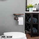 6 in. Wall-Mounted Pipe Toilet Paper Holder with Wood Shelf, Trail Brown by PIPE DECOR
