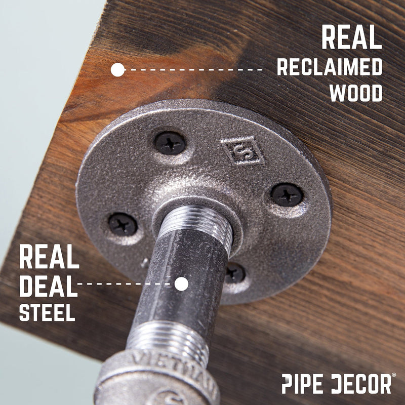 6 in. Wall-Mounted Pipe Toilet Paper Holder with Wood Shelf, Trail Brown