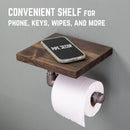 6 in. Wall-Mounted Pipe Toilet Paper Holder with Wood Shelf, Trail Brown by PIPE DECOR
