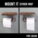 6 in. Wall-Mounted Pipe Toilet Paper Holder with Wood Shelf, Trail Brown by PIPE DECOR