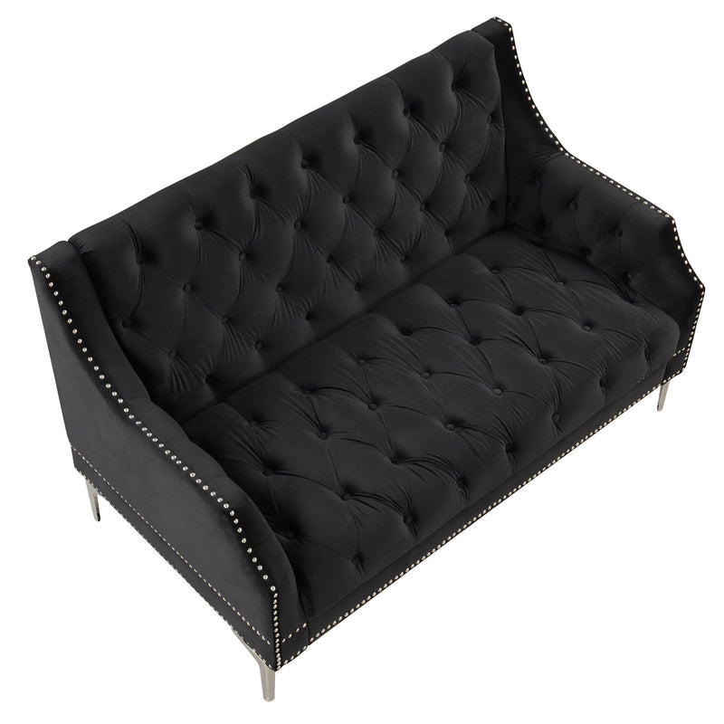 78" Modern Sofa Dutch Plush Upholstered Sofa with Metal Legs, Button Tufted Back Black