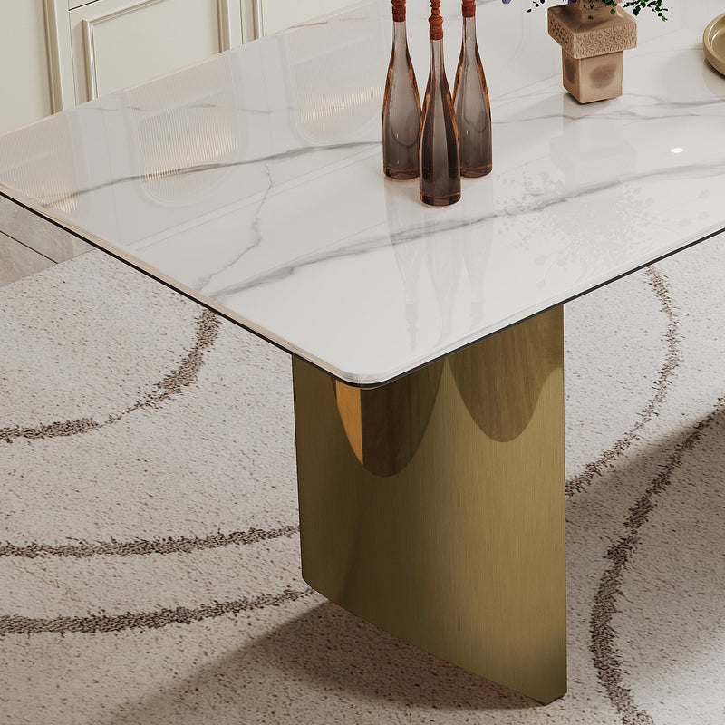 0.47" Thick Sintered Stone Composite Tempered Glass Top Dining Table with Stainless Steel Base