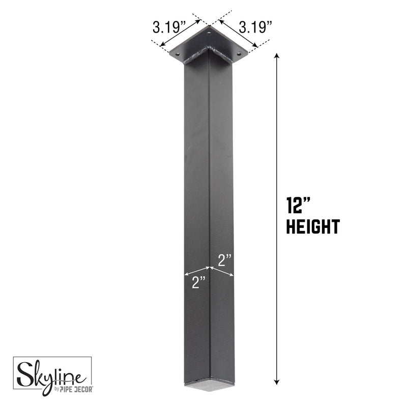 12 in. Skyline Matte Black Square Metal High-Rise Coffee Table Legs - 4 Pack