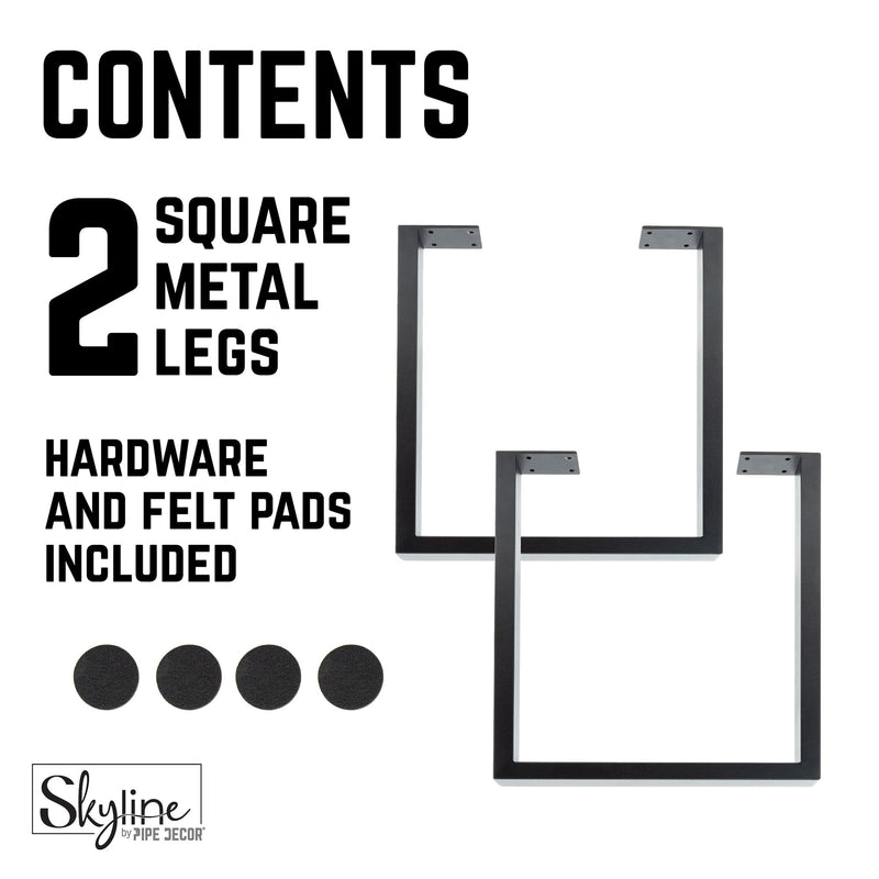 18 in. Skyline Matte Black Square Metal Landscape Coffee or End Table Legs - 2 Pack