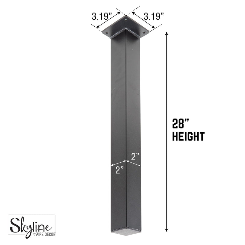 28 in. Skyline Matte Black Square Metal High-Rise Dining or Desk Table Legs - 4 Pack