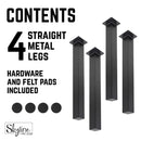 28 in. Skyline Matte Black Square Metal High-Rise Dining or Desk Table Legs - 4 Pack