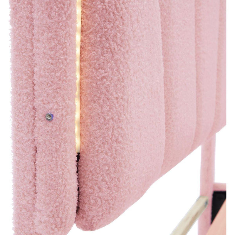 2-Pieces Bedroom Sets Full Size Flower-Shaped Upholstered LED Platform Bed with Storage Ottoman-Sherpa Fabric, Pink