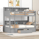 Twin Size Bunk Bed With Built-In Shelves Beside Both Upper And Down Bed And Storage Drawer by HouseOfZazla