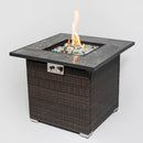 Outdoor Propane Gas Fire Pit Table With Lid With Glass Rocks And Rain Cover - Espresso