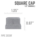 1/2 in. Black Square Cap by PIPE DECOR