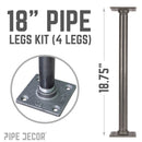 1 in. x 18 in. Square Flange Pipe Table Legs - 4 Pack
