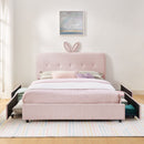 Upholstered Bed With Oversized Rabbit Ear Headboard, LED Lights & 4 Storage Drawers by HouseOfZazla
