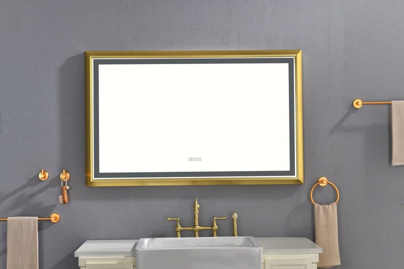 48 in. W x 30 in. H Oversized Rectangular Gold Framed LED Mirror Anti-Fog Dimmable Wall Mount Bathroom Vanity Mirror Wall Mirror Kit For Gym And Dance Studio