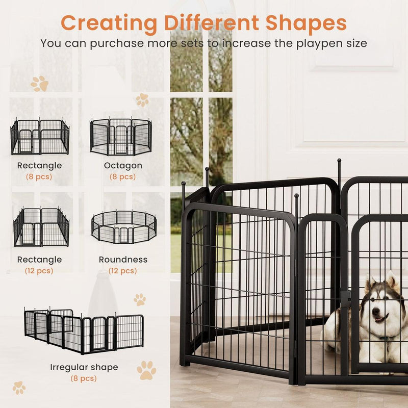 Dog Playpen Outdoor, 12 Panel Dog Fence 24" Pet Pen for Small Dogs Pet Exercise Pen for Puppy/Rabbit/Small Animals Portable Playpen for RV Camping Garden Yard, Indoor. Black, 22.2" W x 23.6" H.