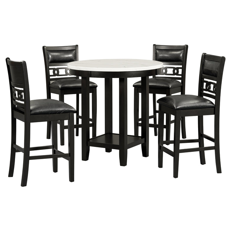5-piece Counter Height Dining Round Table Set with One Faux Marble Top Dining Table and Four PU-leather Chairs,Dark Espresso