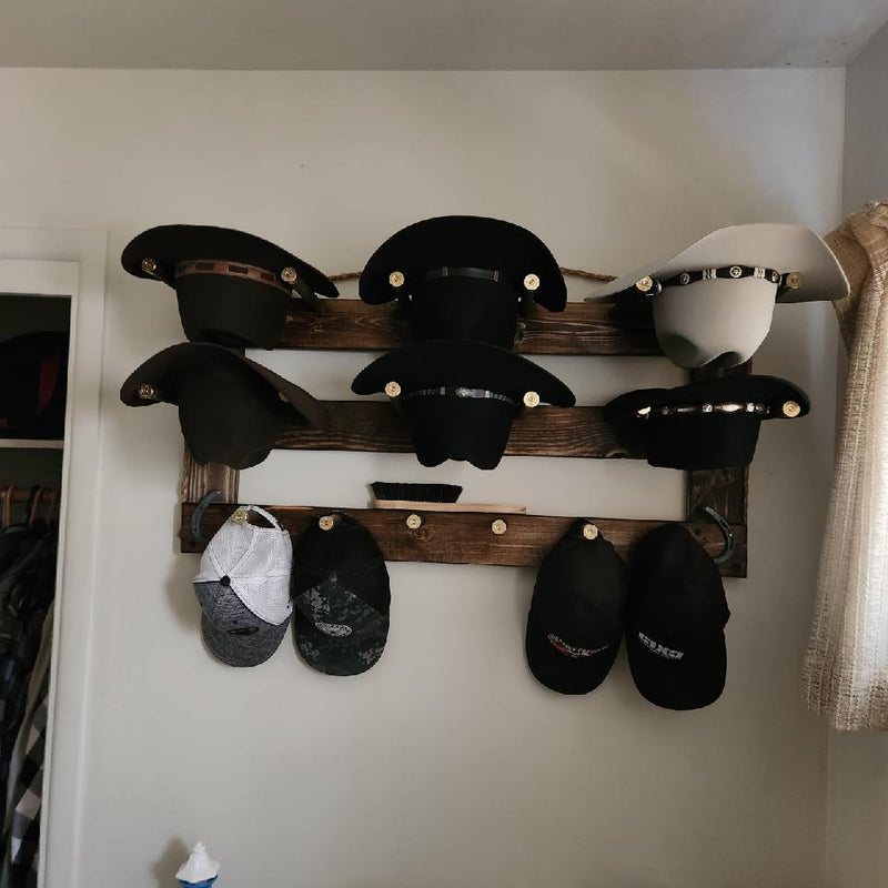 6 Cowboy Hat Rack Horizontal | Cowboy Hat Holder | Rustic Western Hat Display | Handcrafted Wooden Organizer | Space-Saving Home Decor | Made in USA