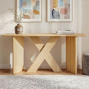 X-Frame Console Table, Angled Cross Leg Design, Rounded Edges - Natural by HouseOfZazla