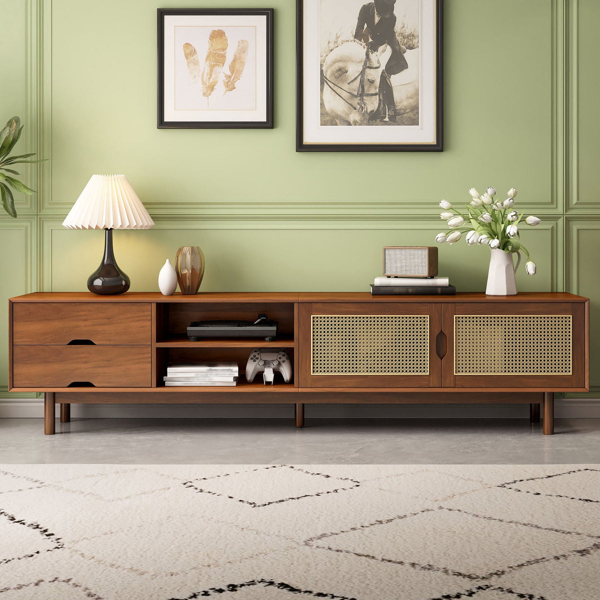 TV Stand For TVs Up To 85", Media Console With 2 Drawers - Walnut, photo 4 of 7