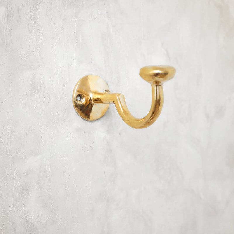 Handcrafted Unlacquered Brass Curved Hook - BRASSMA